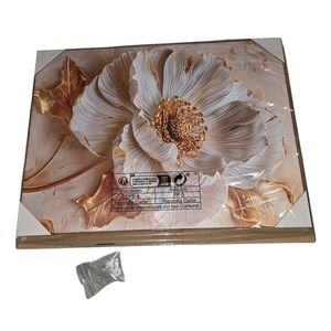 Peony Floral Canvas Wall Art Metallic Gold And White Colors New 15 1/2 X 12"